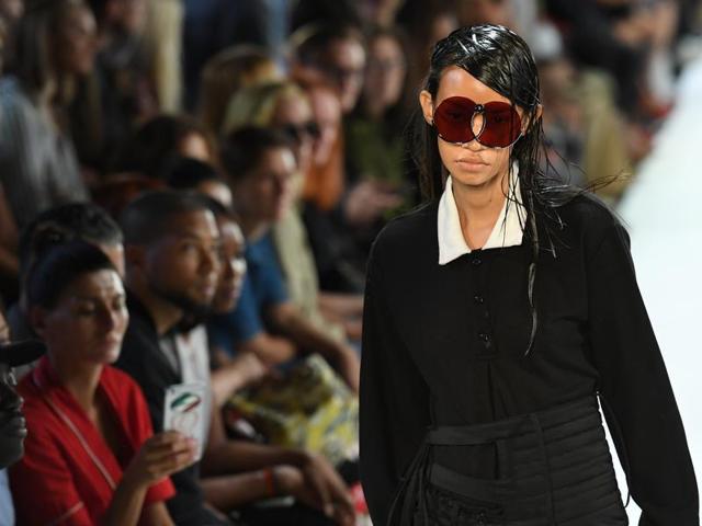 Hood by Air appeared to have taken inspiration from the form of the Venn diagram for its quirky sunglasses design. (AFP) Hood by Air appeared to have taken inspiration from the form of the Venn diagram for its quirky sunglasses design. (AFP)