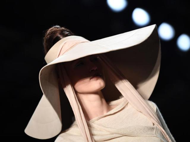 The hairpieces formed the crowns of the wide-brimmed hats at Nicholas K. (AFP) The hairpieces formed the crowns of the wide-brimmed hats at Nicholas K. (AFP)