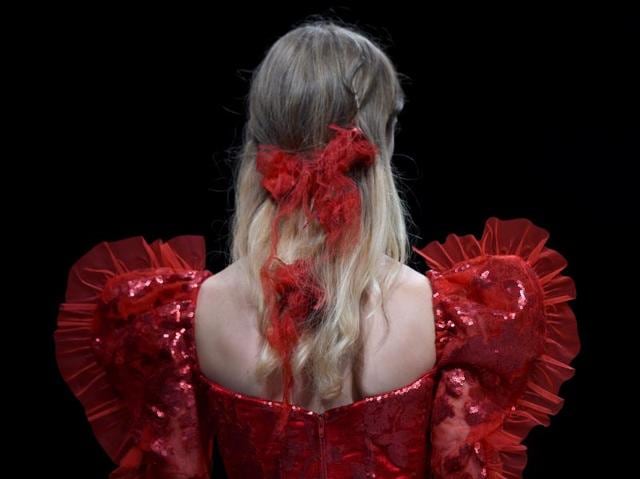 Rodarte’s romantic collection was made even more feminine via its accessories, which included fairytale-like hair ribbons. (AFP) Rodarte’s romantic collection was made even more feminine via its accessories, which included fairytale-like hair ribbons. (AFP)