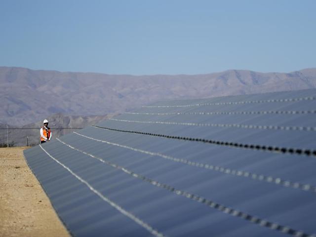 A solar panel array at a project site on the Moapa River Indian Reservation near Las Vegas. (AP) A solar panel array at a project site on the Moapa River Indian Reservation near Las Vegas. (AP)