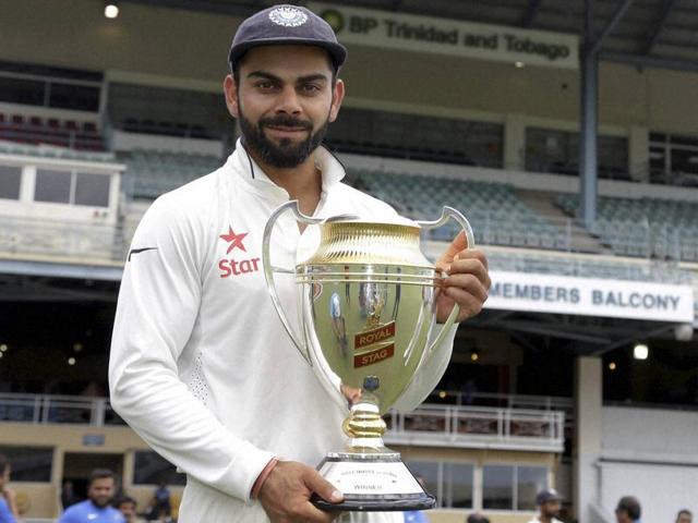 India's captain Virat Kohli fields during day two of the third cricket Test match against West Indies. (AP Photo) India's captain Virat Kohli fields during day two of the third cricket Test match against West Indies. (AP Photo)