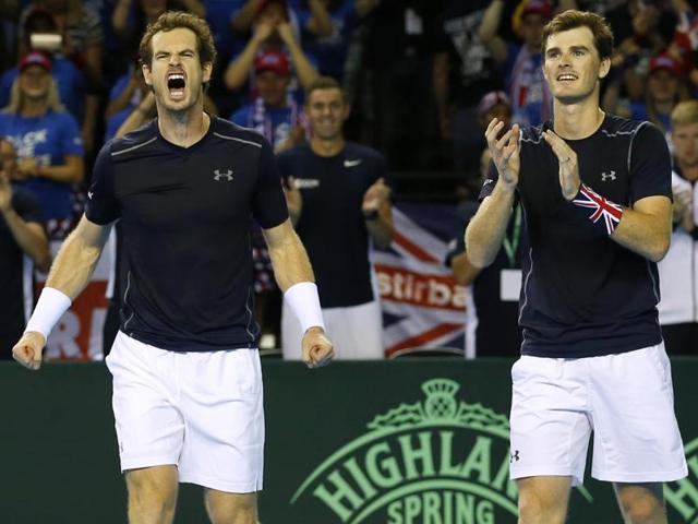 Andy Murray and Jamie Murray shake hands with Juan Martin del Potro and Leonardo Mayer after winning their doubles match. (Reuters) Andy Murray and Jamie Murray shake hands with Juan Martin del Potro and Leonardo Mayer after winning their doubles match. (Reuters)