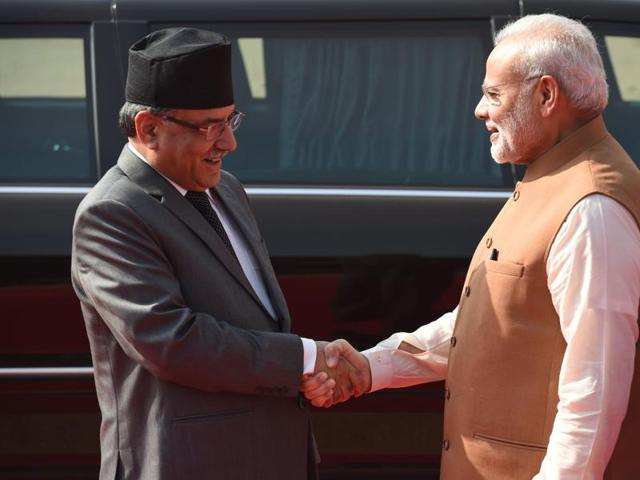 Prime Minister Narendra Modi (R) with Prime Minister of Nepal Pushpa Kamal Dahal ‘Prachanda’. Prachanda made it clear that relations with India were unique and recognised that Nepal needed India for its success, development and stability (AFP) Prime Minister Narendra Modi (R) with Prime Minister of Nepal Pushpa Kamal Dahal ‘Prachanda’. Prachanda made it clear that relations with India were unique and recognised that Nepal needed India for its success, development and stability (AFP)