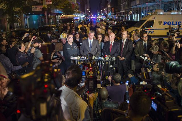 Mayor Bill de Blasio (centre) and NYPD chief of department James O'Neill (centre right) speak during a press conference near the scene of an apparent explosion in New York. (AP Photo) Mayor Bill de Blasio (centre) and NYPD chief of department James O'Neill (centre right) speak during a press conference near the scene of an apparent explosion in New York. (AP Photo)