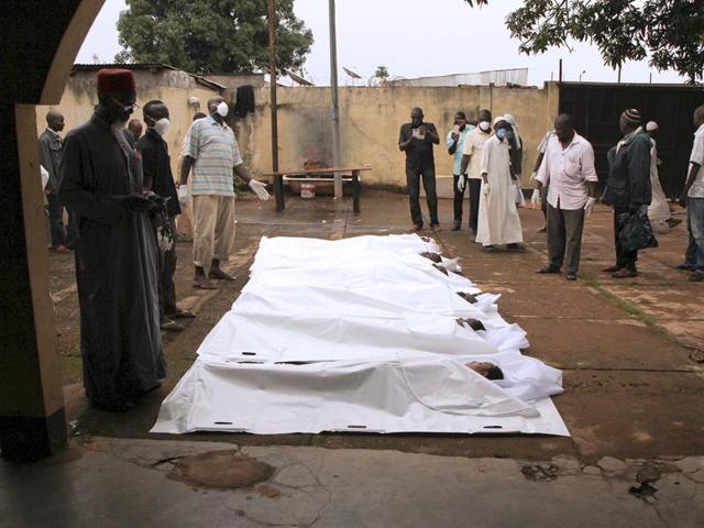 Corpses lie on the ground at Ali Babolo mosque in Bangui. Sixteen people have been killed in two days of clashes between Fulani herdsmen and the mainly Muslim Seleka militia in the Central African Republic. (AFP File Photo) Corpses lie on the ground at Ali Babolo mosque in Bangui. Sixteen people have been killed in two days of clashes between Fulani herdsmen and the mainly Muslim Seleka militia in the Central African Republic. (AFP File Photo)
