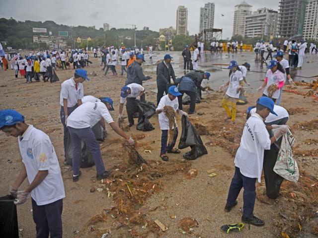 The garbage collected by the Indian Coast Guard during the Girgaum beach clean-up drive on Saturday.