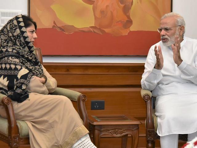 File photo of Prime Minister Narendra Modi with Jammu and Kashmir CM Mehbooba Mufti at 7RCR in New Delhi. (PIB Photo) File photo of Prime Minister Narendra Modi with Jammu and Kashmir CM Mehbooba Mufti at 7RCR in New Delhi. (PIB Photo)