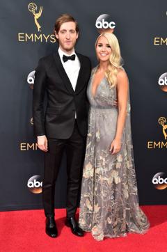 Actor Thomas Middleditch (L) and Mollie Gates attend the 68th Annual Primetime Emmy Awards at Microsoft Theater (AFP)