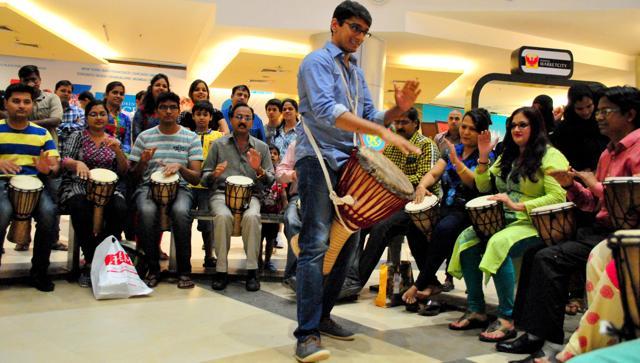 Drum circle being conducted by Varun Venkit.