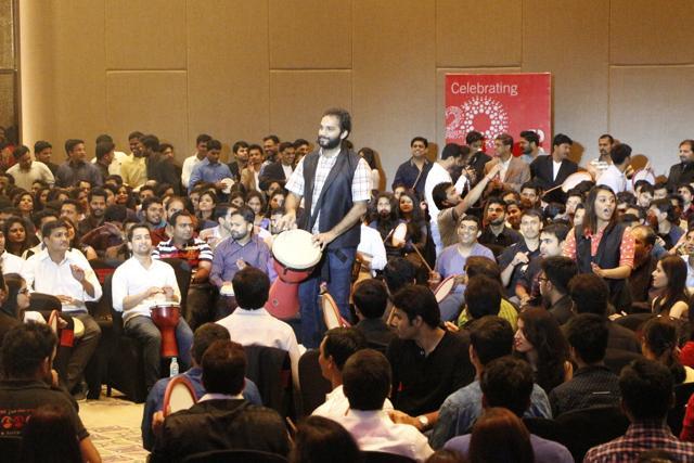 Drum circle being conducted by Varun Venkit.