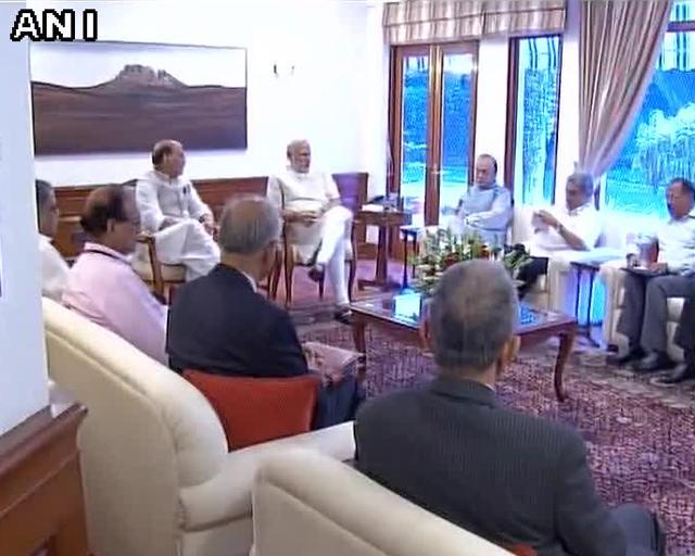The meeting was attended by Union home minister Rajnath Singh, army chief Gen Dalbir Singh, defence minister Manohar Parrikar, finance minister Arun Jaitley and national security adviser Ajit Doval at 7 Race Course Road. (ANI Photo) The meeting was attended by Union home minister Rajnath Singh, army chief Gen Dalbir Singh, defence minister Manohar Parrikar, finance minister Arun Jaitley and national security adviser Ajit Doval at 7 Race Course Road. (ANI Photo)