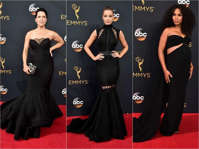 Women in black: Actors Neve Campbell, Stephanie Corneliussen and Kerry Washington successfully wore black and made it their own. (Agencies)