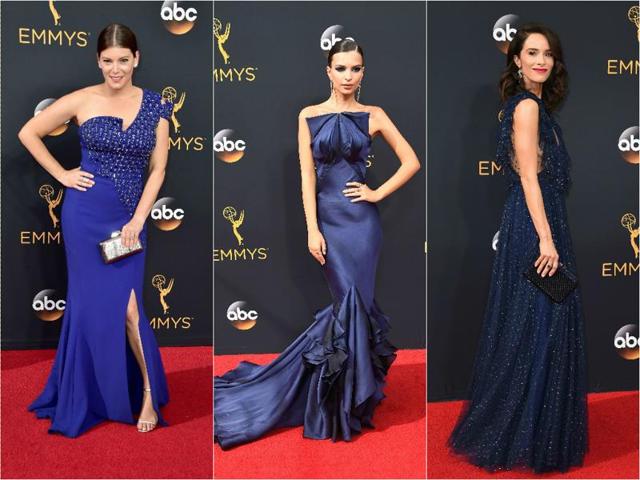 Glued to blue: A few actors including Gail Simmons and Emily Ratajkowski stuck to old and boring styles that inspired nothing more than a few yawns. (Agencies)