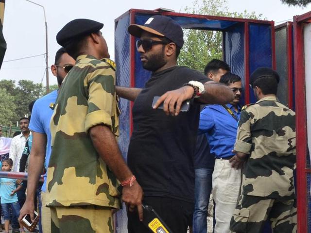 Security has been beefed up at Attari-Wagah border post the attack. (Sameer Sehgal/HT Photo )