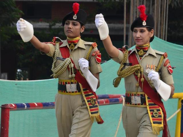 BSF jawans during the retreat ceremony at Attari-Wagah border in Amritsar on Monday.