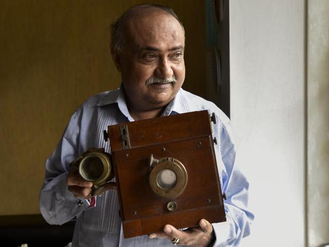 Dilish Parekh’s prized vintage Daguerreotype plate camera circa 1890 which used one of the world’s first commercially viable photographic process. (Kunal Patil/Hindustan Times)