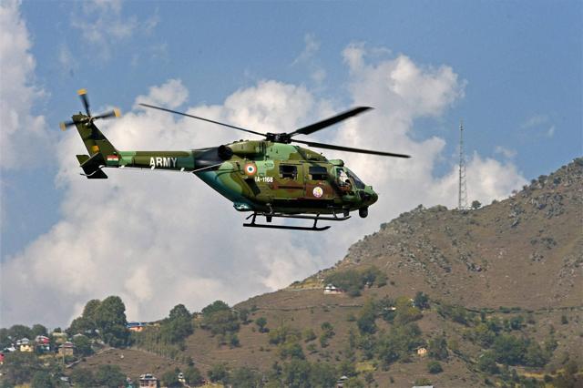 An Army chopper at surveillance during the attack in Uri. (PTI Photo)