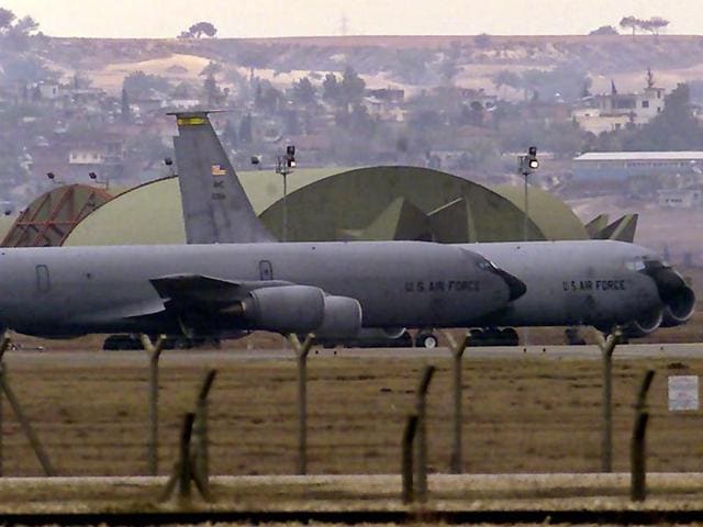 US airforce tanker planes lining to take off from a Turkish airbase for a daily patrolling mission over Northern Iraq and Afghanistan. (AFP file photo) US airforce tanker planes lining to take off from a Turkish airbase for a daily patrolling mission over Northern Iraq and Afghanistan. (AFP file photo)