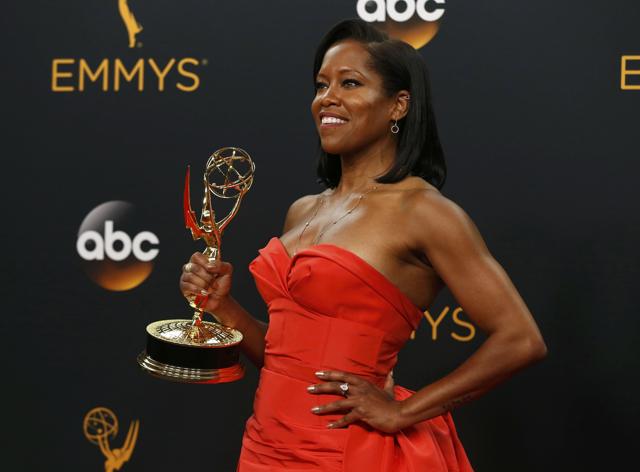 Regina King poses backstage with her award for Outstanding Supporting Actress In A Limited Series Or Movie for "American Crime" at the 68th Primetime Emmy Awards in Los Angeles, California U.S., September 18, 2016. REUTERS/Mario Anzuoni (REUTERS)