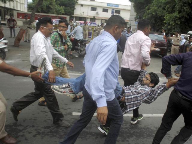 Police detain Dalit rights activist Jignesh Mevani during a protest. (PTI Photo) Police detain Dalit rights activist Jignesh Mevani during a protest. (PTI Photo)