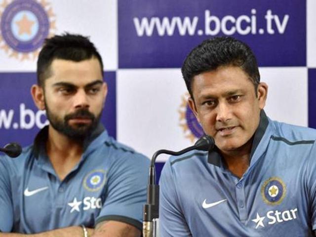 Captain Virat Kohli with coach Anil Kumble during a practice session. (PTI) Captain Virat Kohli with coach Anil Kumble during a practice session. (PTI)