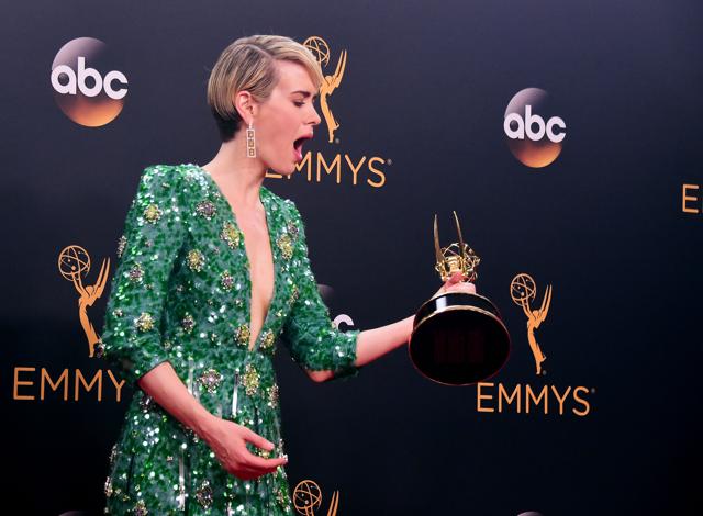 Sarah Paulson poses with the Emmy for Outstanding Lead Actress in a Limited Series or Movie for The People v. O.J. Simpson: American Crime Story. (AFP) Sarah Paulson poses with the Emmy for Outstanding Lead Actress in a Limited Series or Movie for The People v. O.J. Simpson: American Crime Story. (AFP)