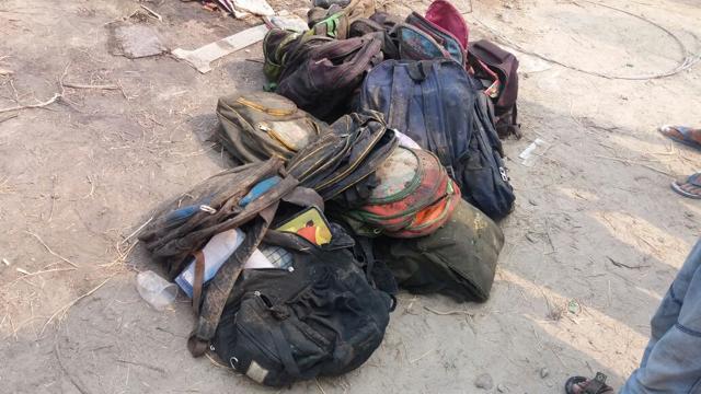 School bags of the children near the accident spot. (HT Photo) School bags of the children near the accident spot. (HT Photo)