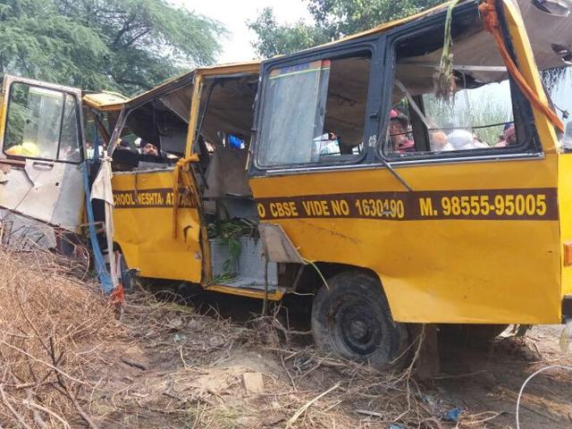 The school bus was carrying 37 children.(HT Photo)