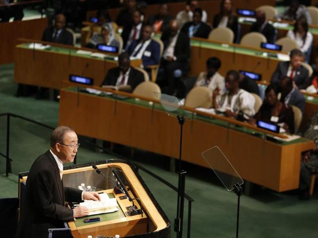 United Nations Secretary-General Ban Ki-moon speaks at the opening of the general debate at the 71th session of the United Nations General Assembly at UN headquarters. (AP Photo) United Nations Secretary-General Ban Ki-moon speaks at the opening of the general debate at the 71th session of the United Nations General Assembly at UN headquarters. (AP Photo)