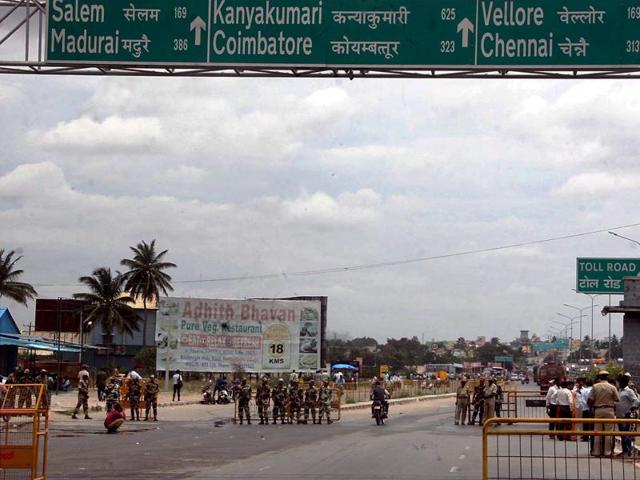 Border Security Force (BSF) personnel deployed at Karnataka-Tamil Nadu border near Attibele in the view of the Cauvery agitation. (PTI File Photo) Border Security Force (BSF) personnel deployed at Karnataka-Tamil Nadu border near Attibele in the view of the Cauvery agitation. (PTI File Photo)