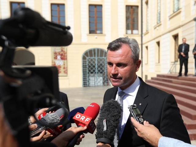 Austrian presidential candidate Norbert Hofer of the right-wing Freedom Party leaves the Prague Castle after visiting Prague, Czech Republic on Sept 12, 2016.) (AP) Austrian presidential candidate Norbert Hofer of the right-wing Freedom Party leaves the Prague Castle after visiting Prague, Czech Republic on Sept 12, 2016.) (AP)