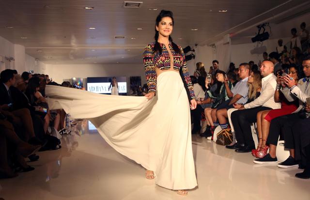 Indian Bollywood actress Sunny Leone walks the runway wearing designer Archana Kochhar's creations during the FTL Moda presentation at New York Fashion Week on September 8. (AFP)