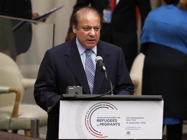 Pakistan’s Prime Minister Nawaz Sharif speaks during a high-level meeting at the United Nations General Assembly in Manhattan.(REUTERS)