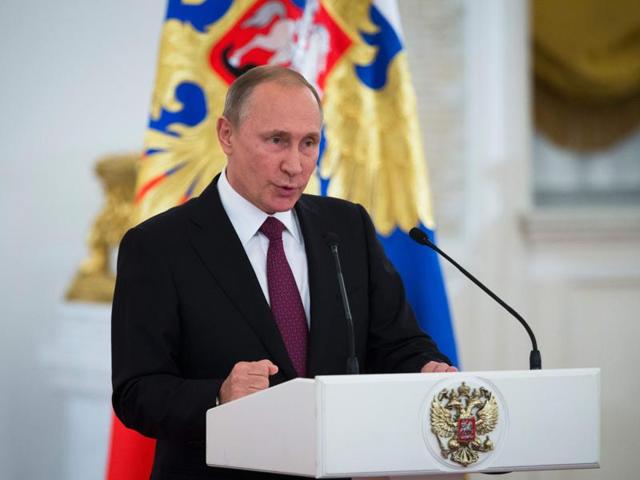 Russian President Vladimir Putin speaks during a meeting with Russia's Paralympic team at the Kremlin in Moscow on Monday. (AFP) Russian President Vladimir Putin speaks during a meeting with Russia's Paralympic team at the Kremlin in Moscow on Monday. (AFP)