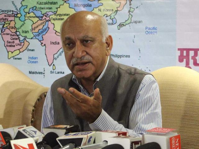 Minister of state for external affairs MJ Akbar addresses a gathering in Bhopal(HT File Photo)
