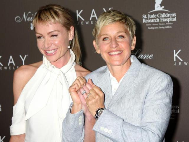 TV host Ellen DeGeneres and actor Portia De Rossi have been together since 2004. They got married in 2008 after the same-sex marriage ban was overturned. TV host Ellen DeGeneres and actor Portia De Rossi have been together since 2004. They got married in 2008 after the same-sex marriage ban was overturned.