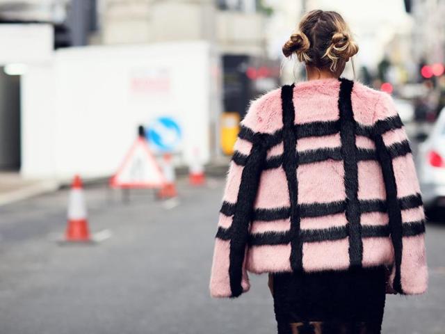 Not sure what we’re into more, the grid-patterned coat, or the Baby Spice-style buns. (Instagram) Not sure what we’re into more, the grid-patterned coat, or the Baby Spice-style buns. (Instagram)