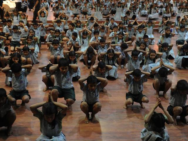 Schools affiliated with the CBSE board said they were holding the first summative assessments, owing to which they couldn’t observe the Yoga Day on Wednesday (HT photo)