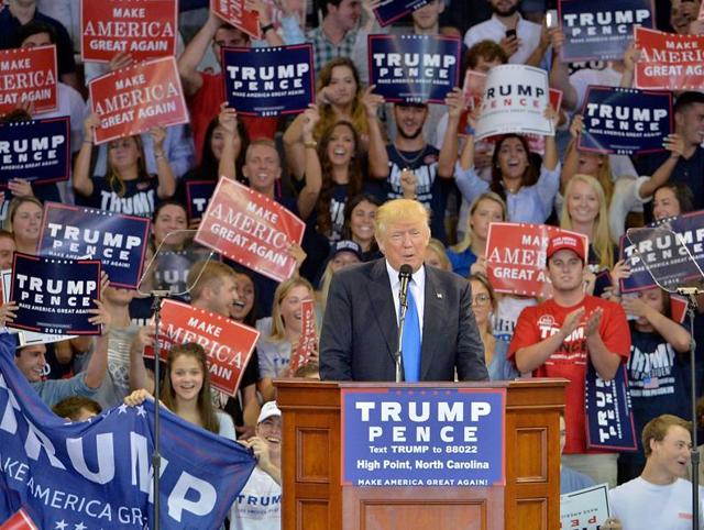 Republican presidential nominee Donald Trump speaks during a campaign event at High Point University on September 20, 2016 in High Point, North Carolina. (AFP) Republican presidential nominee Donald Trump speaks during a campaign event at High Point University on September 20, 2016 in High Point, North Carolina. (AFP)