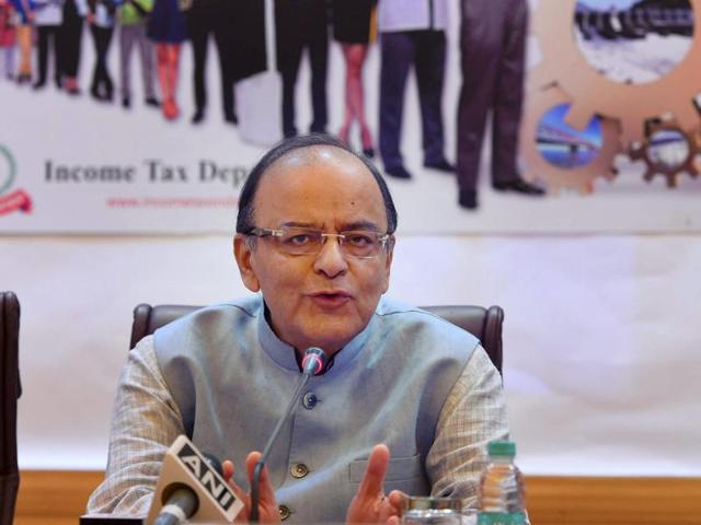 Finance minister Arun Jaitley speaks at the Taxpayer Felicitation Programme in New Delhi. (PTI) Finance minister Arun Jaitley speaks at the Taxpayer Felicitation Programme in New Delhi. (PTI)