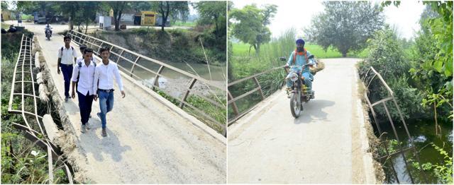 Unsafe bridges in Daoke and Bheropal villages, both situated just a few kilometres from the Indo-Pak border, in Amritsar district. (Sameer Sehgal/HT Photos) Unsafe bridges in Daoke and Bheropal villages, both situated just a few kilometres from the Indo-Pak border, in Amritsar district. (Sameer Sehgal/HT Photos)