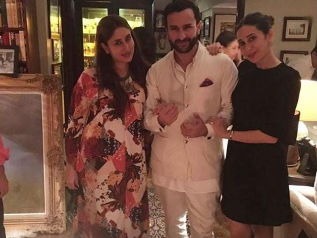 Saif Ali Khan posing with the Kapoor sisters. (Instagram/Karisma Kapoor) 