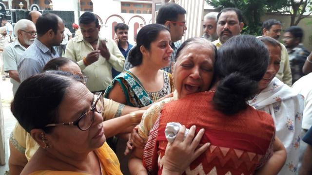 Gagneja’s wife, Sudesh, cries at their residence in Jalandhar Cantt on Thursday. (Pardeep Pandit/HT Photo) Gagneja’s wife, Sudesh, cries at their residence in Jalandhar Cantt on Thursday. (Pardeep Pandit/HT Photo)