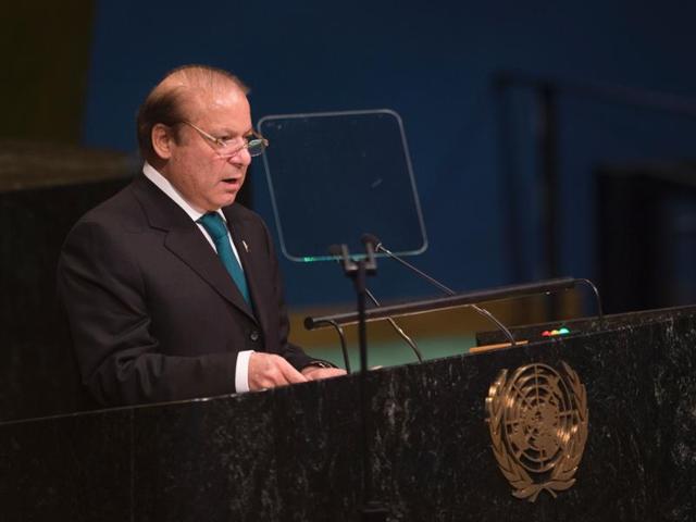 Pakistan PM Nawaz Sharif addresses the United Nations General Assembly at the United Nations in New York.(AFP)