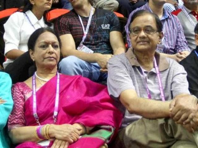 Union finance minister P Chidambaram with his wife Nalini at the 2013 Indian Badminton League in New Delhi. (File Photo) Union finance minister P Chidambaram with his wife Nalini at the 2013 Indian Badminton League in New Delhi. (File Photo)