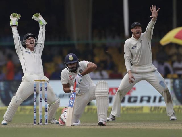 Indian batsman Cheteshwar Pujara plays a shot on the opening day of the first Test match against New Zealand. (PTI Photo) Indian batsman Cheteshwar Pujara plays a shot on the opening day of the first Test match against New Zealand. (PTI Photo)