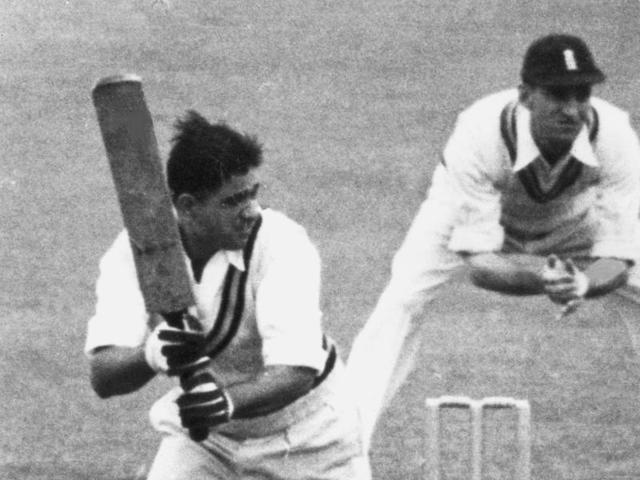 Vinoo Mankad batting for India against England in a Test match at Manchester in 1952. (Getty Images) Vinoo Mankad batting for India against England in a Test match at Manchester in 1952. (Getty Images)