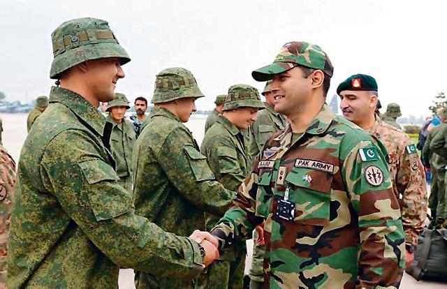 Russian troops after they arrived in Rawalpindi on Friday for the first joint exercise with the Pakistan Army.(ISPR)