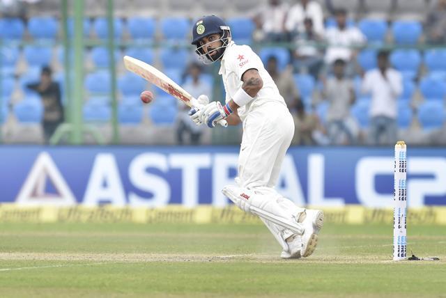 Virat Kohli was unable to contribute with the bat on Thursday, getting out for 9. (Ajay Aggarwal/HT PHOTO) Virat Kohli was unable to contribute with the bat on Thursday, getting out for 9. (Ajay Aggarwal/HT PHOTO)
