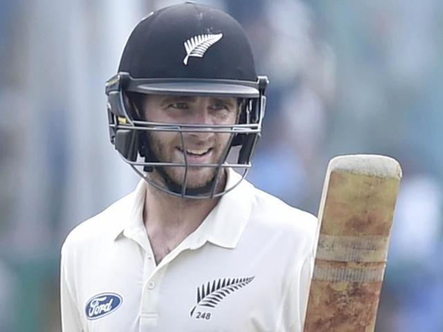 New Zealand cricket team captain Kane Williamson after his 50 during 2nd day of 1st Test match.(Ajay Aggarwal/HT PHOTO)